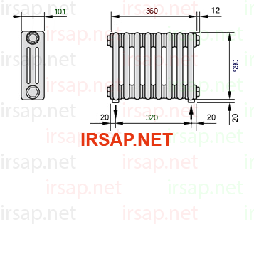 чертеж радиатора Irsap Tesi 30365-0830365-8-16-01